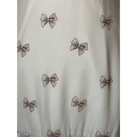 BB Dakota Revolve White Fit And Flare Mini Dress With‎ Gray Bow Print Size 0 - Picture 8 of 14